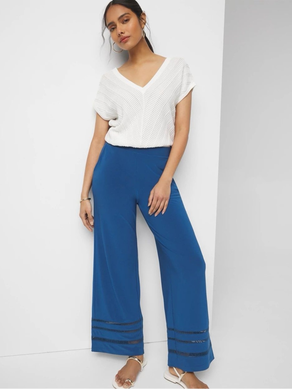 ✨White House Black Market✨Matte Jersey Wide-Leg Ladder Trim Pant NWT✨